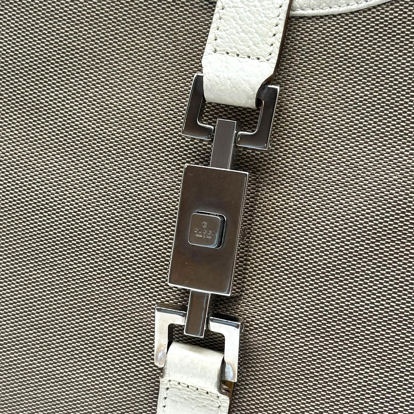 Gucci Beige Canvas & Ivory Leather Mini Jackie Bag