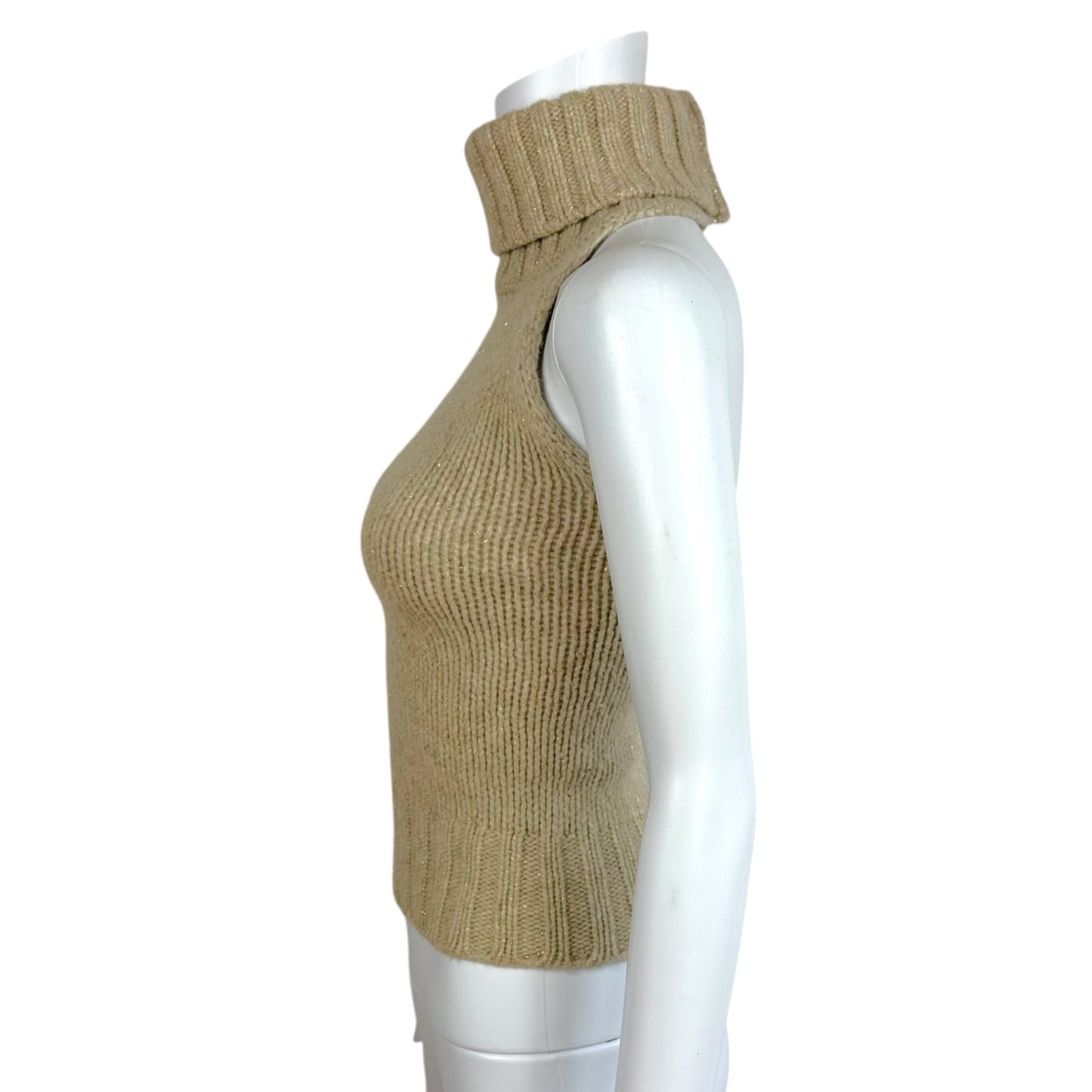 Dolce & Gabbana Oatmeal & Gold Knit Backless Sleeveless Turtleneck Top