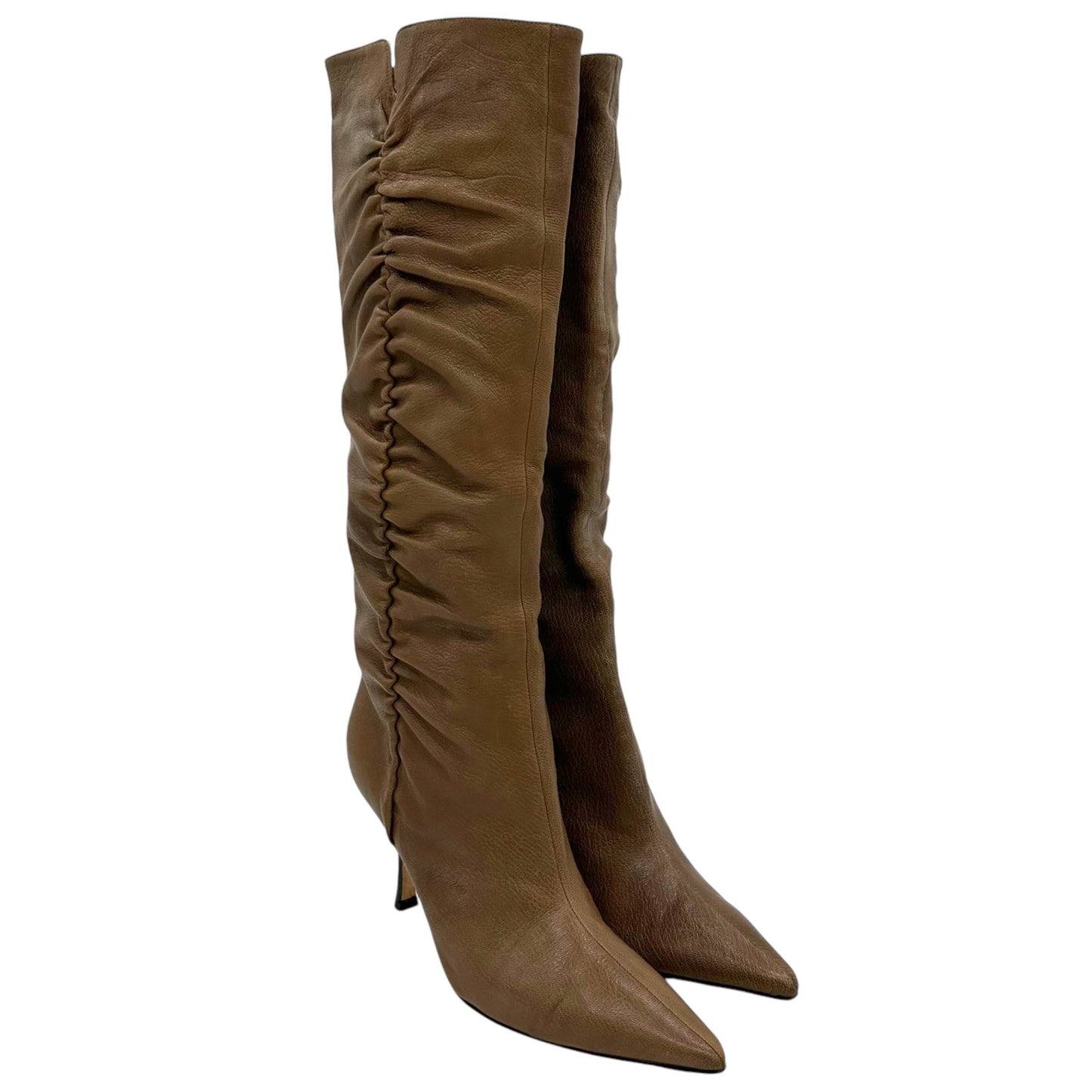 Jimmy Choo Brown Leather Pointed Toe Boots - Outfit Repeater