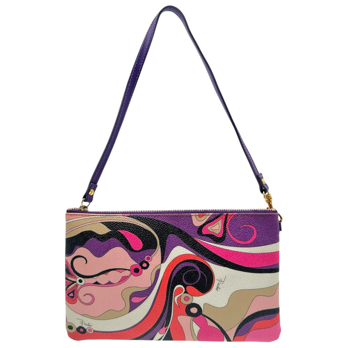 Emilio Pucci Black Multicolor Printed PVC Pochette Bag