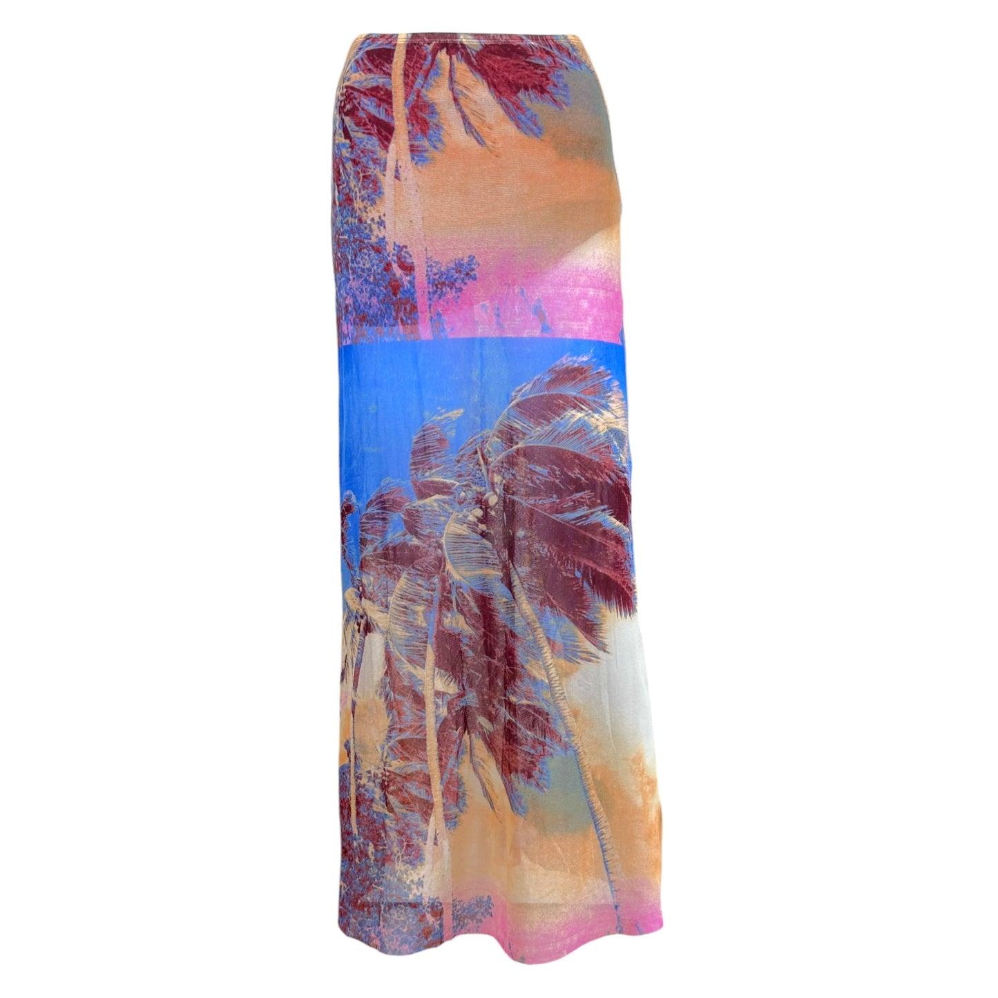 Jean Paul Gaultier Soleil 1998 Multicolor Palm Tree Print Mesh Maxi Skirt NEW
