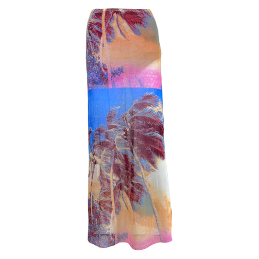 Jean Paul Gaultier Soleil 1998 Multicolor Palm Tree Print Mesh Maxi Skirt NEW