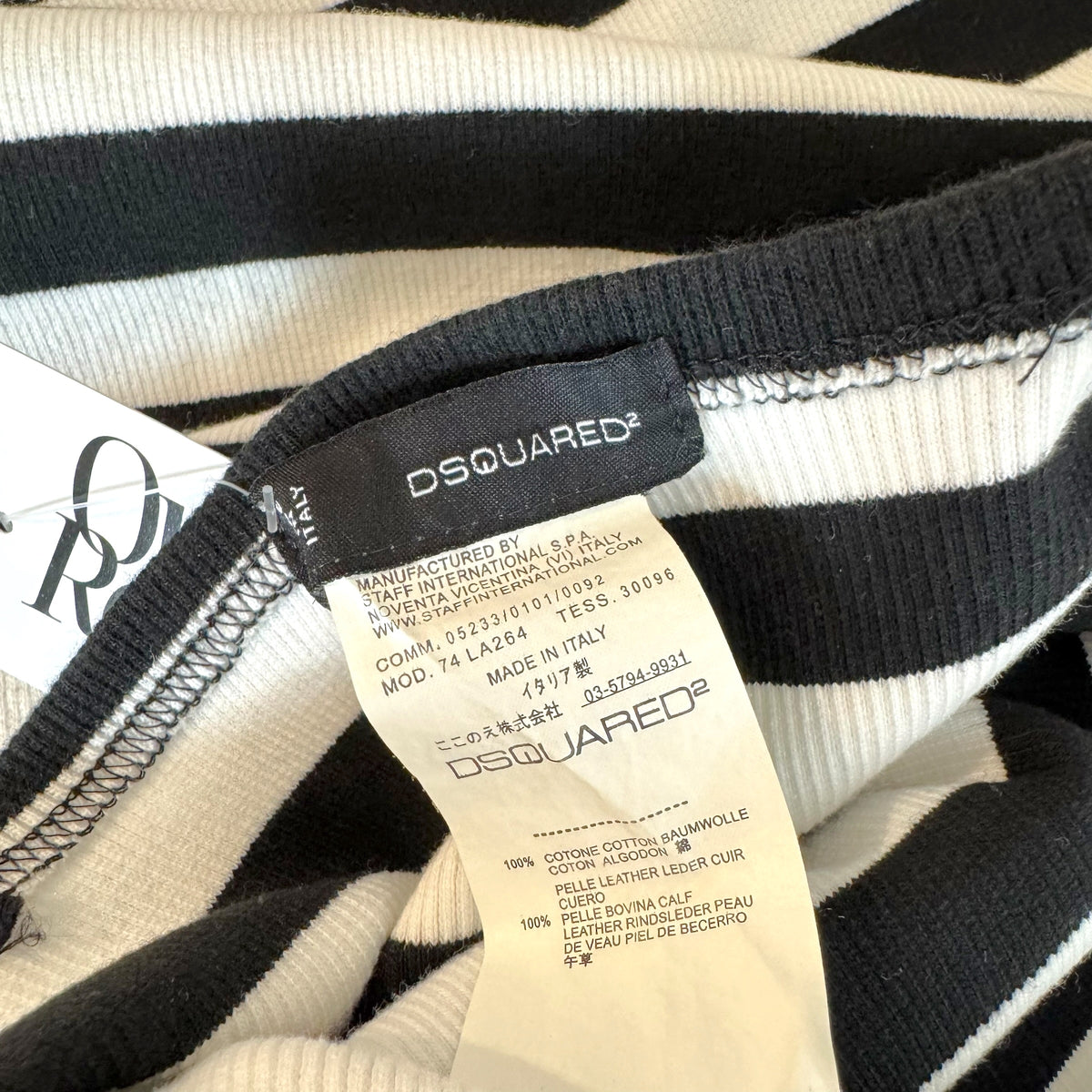 Dsquared2 Black And White Striped Midi Dress