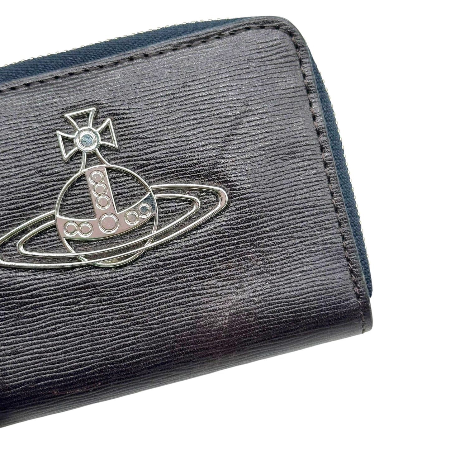Vivienne Westwood Black Silver Logo Bi-Fold Zip Wallet