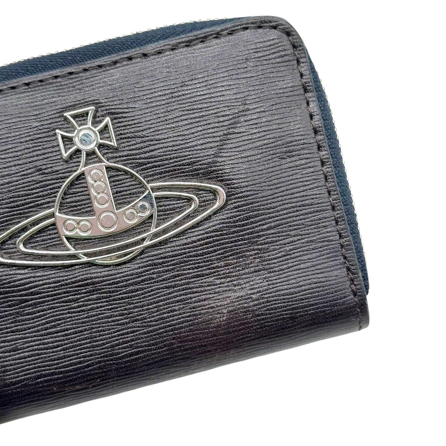 Vivienne Westwood Black Silver Logo Bi-Fold Zip Wallet