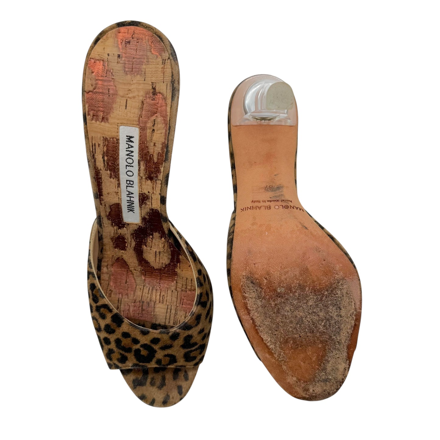 Manolo Blahnik Leopard Print Lucite Heeled Mules - Outfit Repeater