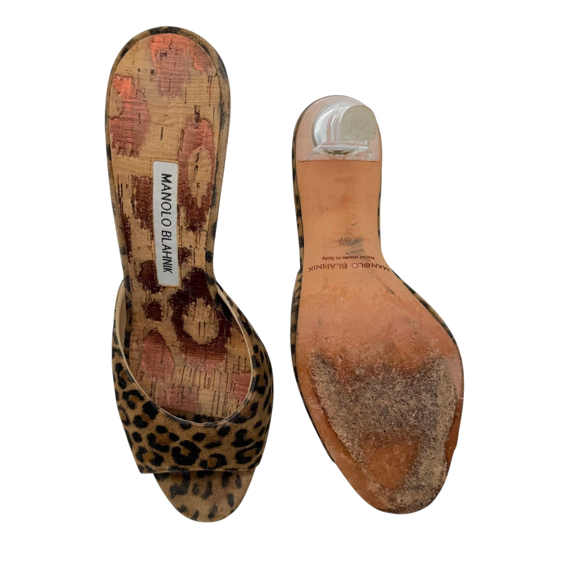 Manolo Blahnik Leopard Print Lucite Heeled Mules - Outfit Repeater