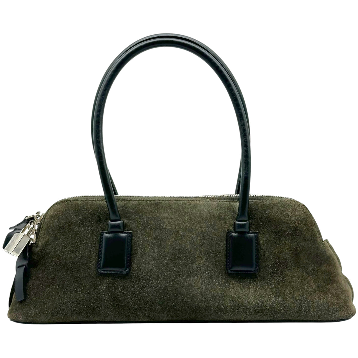 Giorgio Armani Suede Monogram Embossed Handbag Khaki Green