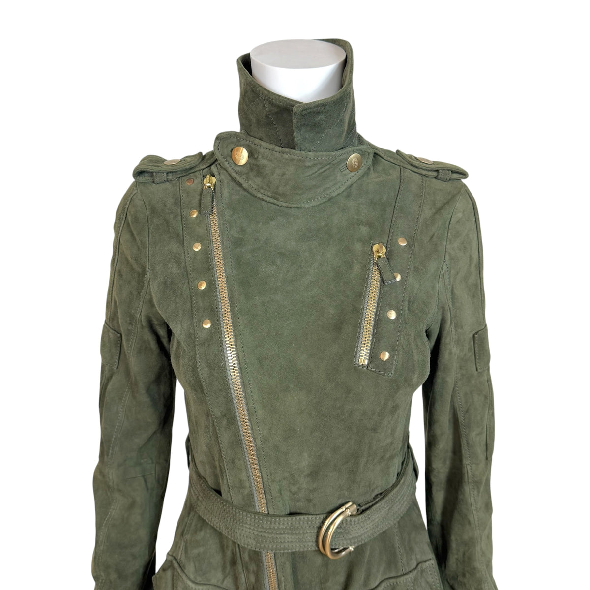 Gucci Suede Trench Coat Khaki Green Zip-Up S