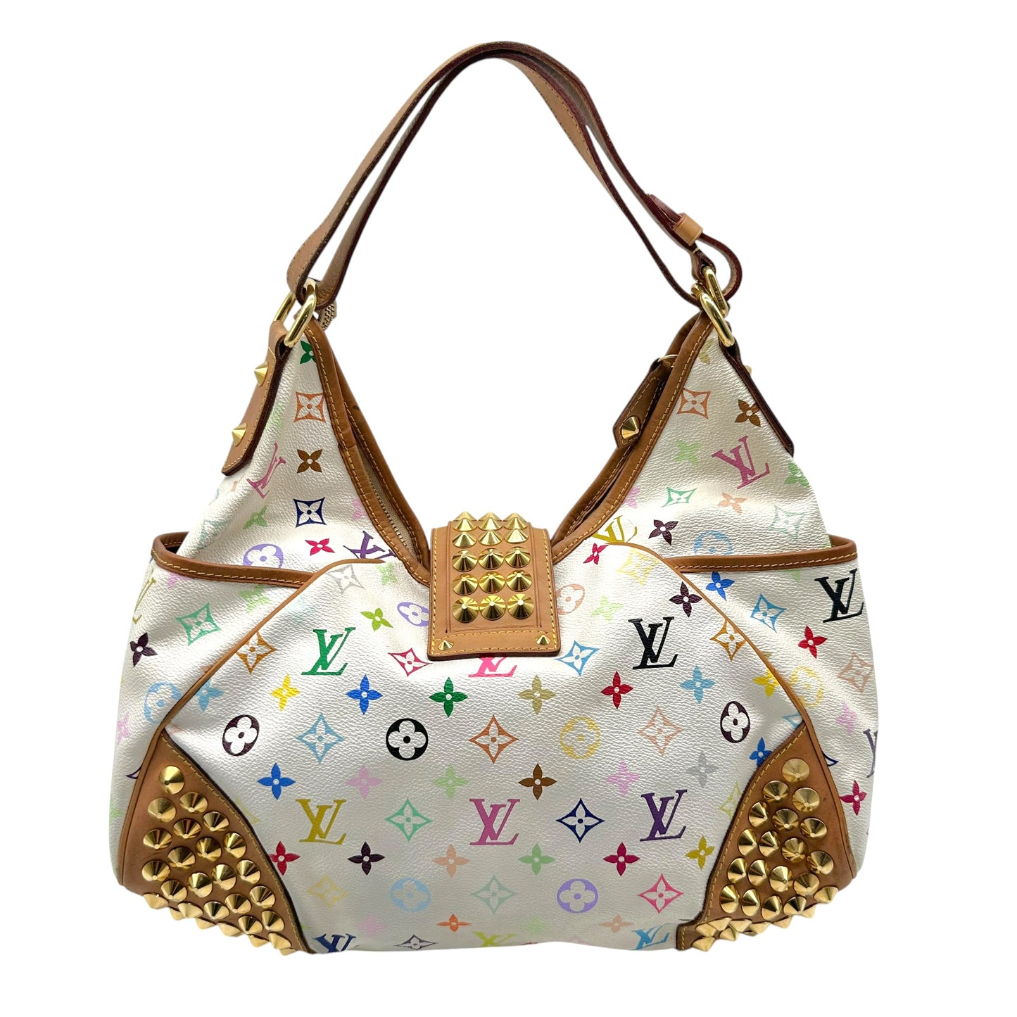 Louis Vuitton White Murakami Multicolor Studded Chrissie MM Hobo Bag