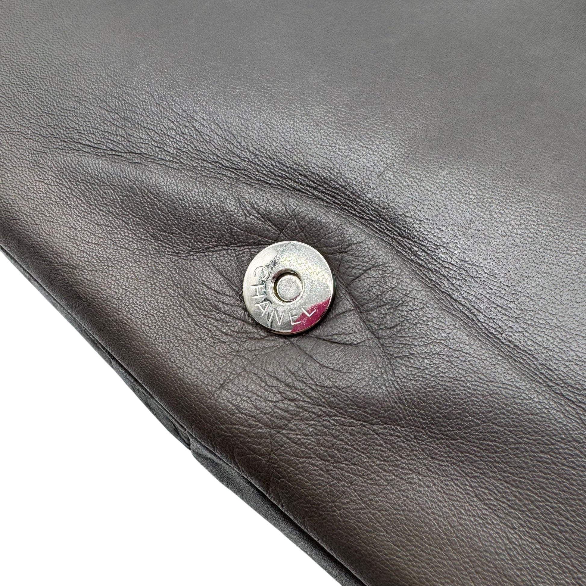 Chanel Gray & Black Studded CC Logo Lambskin Shoulder Bag 2008-09 - Outfit Repeater