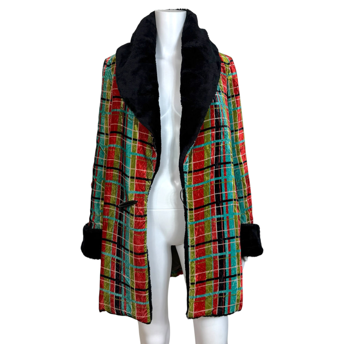 Jean Paul Gaultier S/S 1997 Multicolor Plaid Velvet & Faux Fur Coat