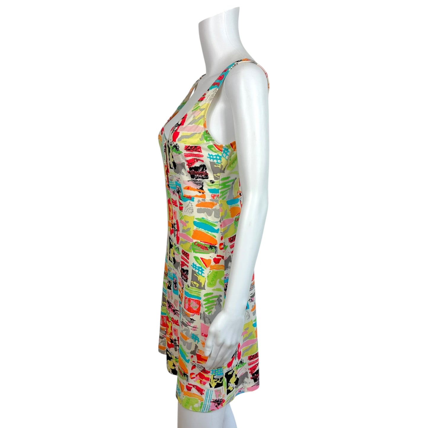 Chanel Cruise 1997 Multicolor Watercolor Logo Graffiti Print Mini Dress