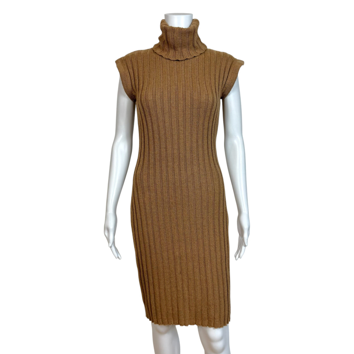 Dolce & Gabbana Tan Sleeveless Turtleneck Camel Knit Mini Dress