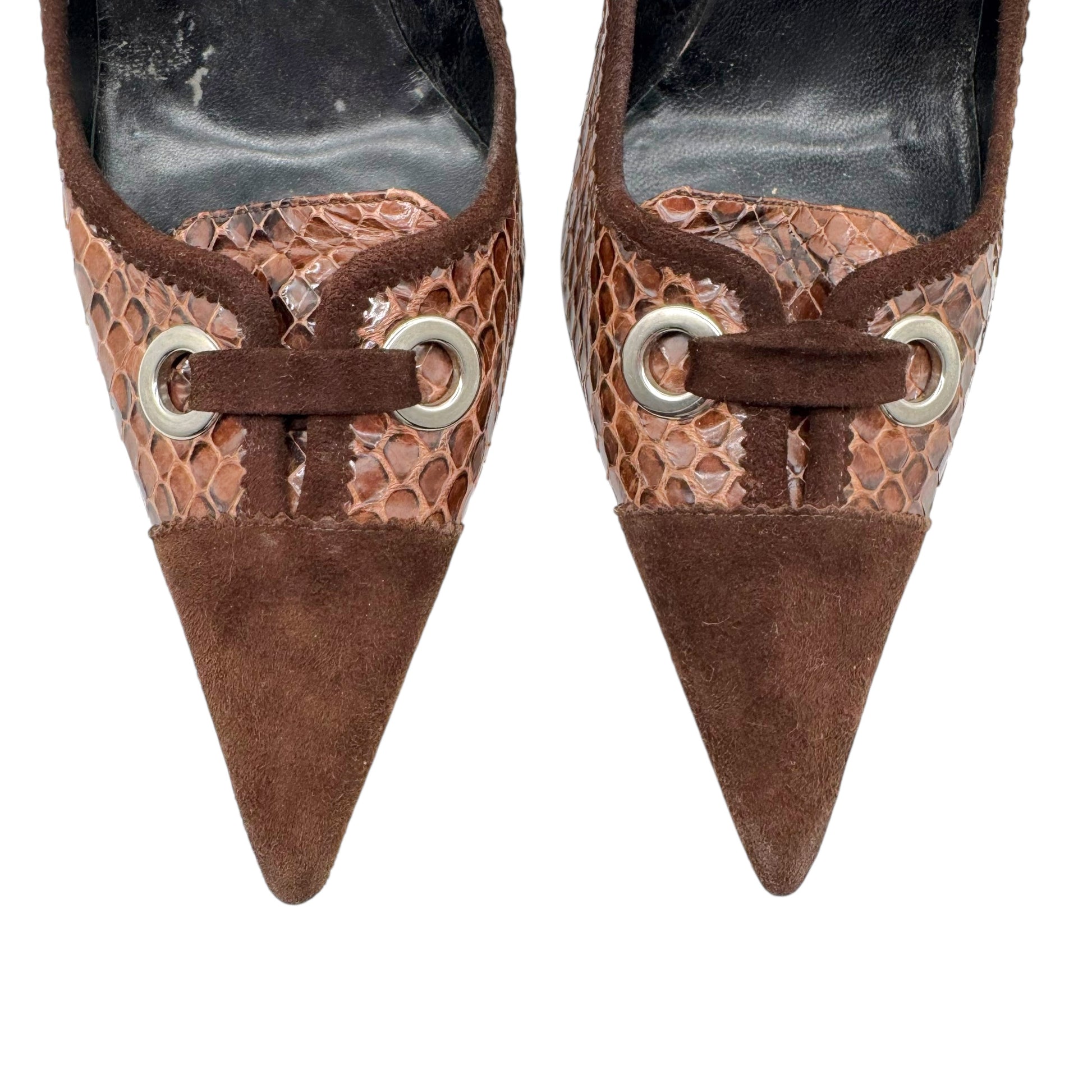 Dolce & Gabbana Brown Suede & Python Pointed Toe Heels - Outfit Repeater