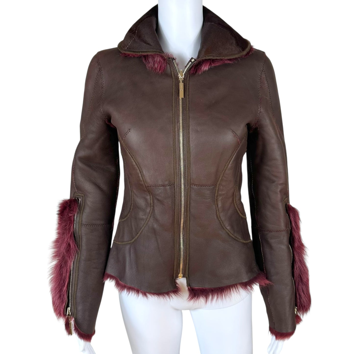 Fendi Burgundy Lambskin & Shearling Reversible Jacket