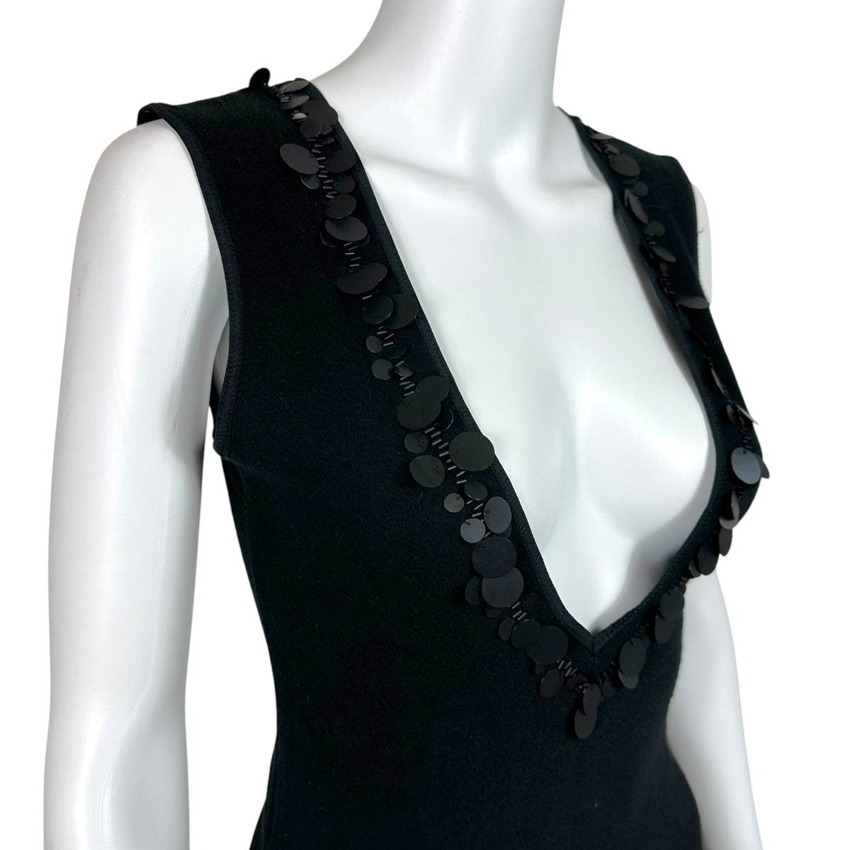 Jean Paul Gaultier Black Knit Tunic Tank Top with Sequin Trim