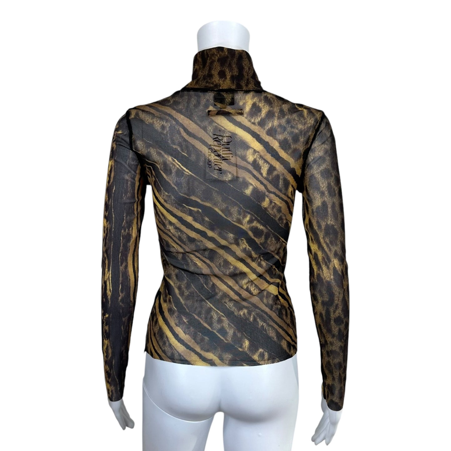 Jean Paul Gaultier Leopard Print Mesh Turtleneck Top