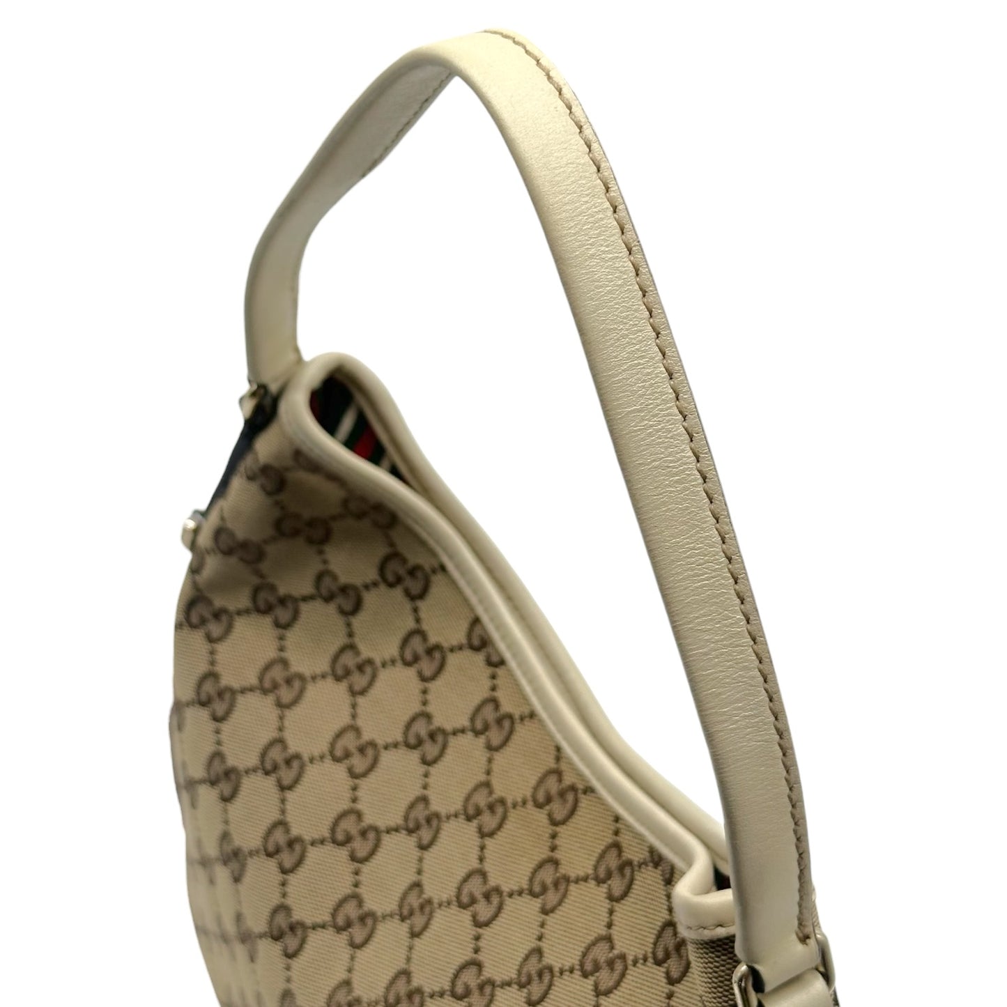 Gucci Ivory Leather Tan Monogram Shoulder Hobo Bag