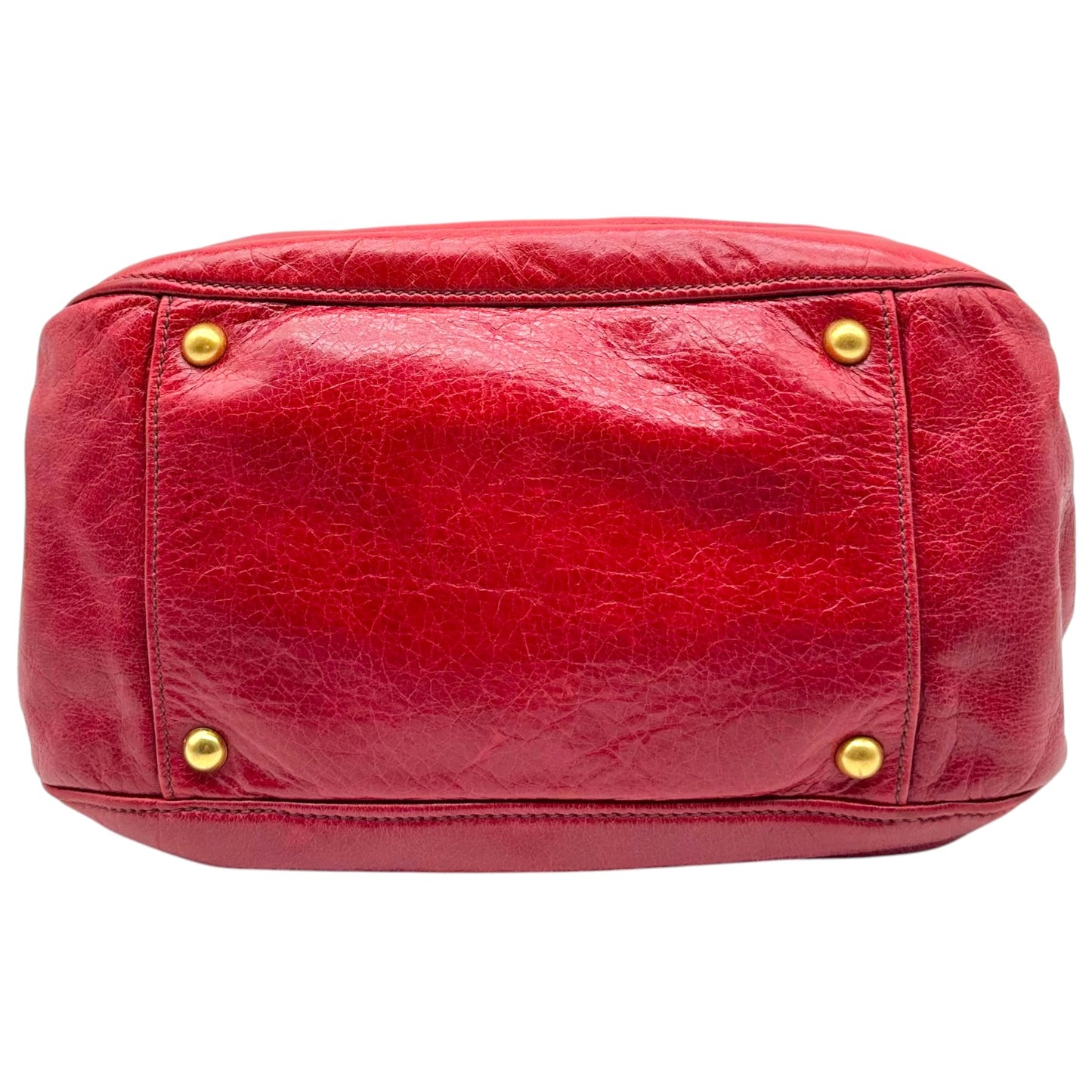 Miu Miu Red & Gold Bow Embellished 2-Way Small Bowler Bag