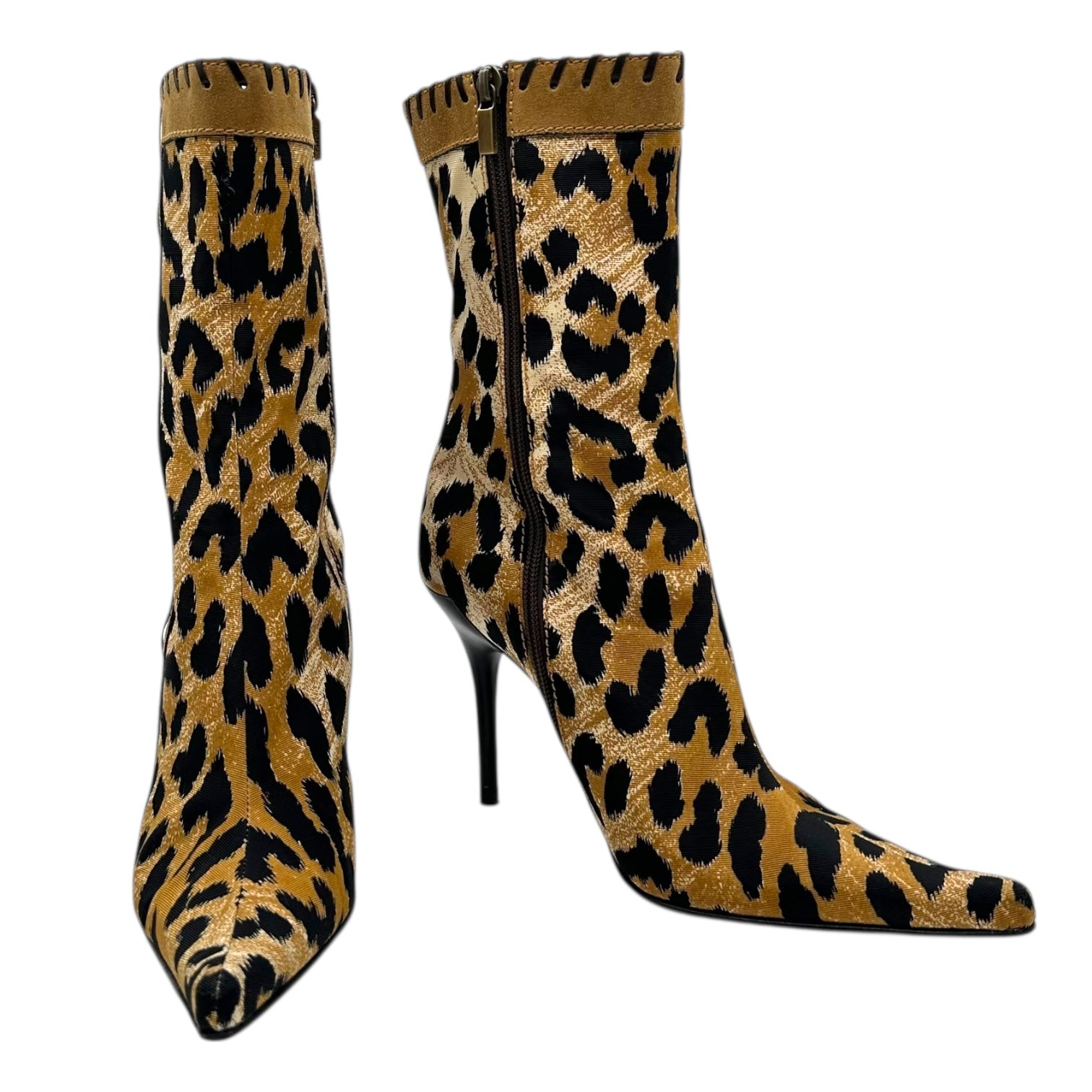 Casadei Leopard Print Suede Trim Heeled Ankle Boots - Outfit Repeater