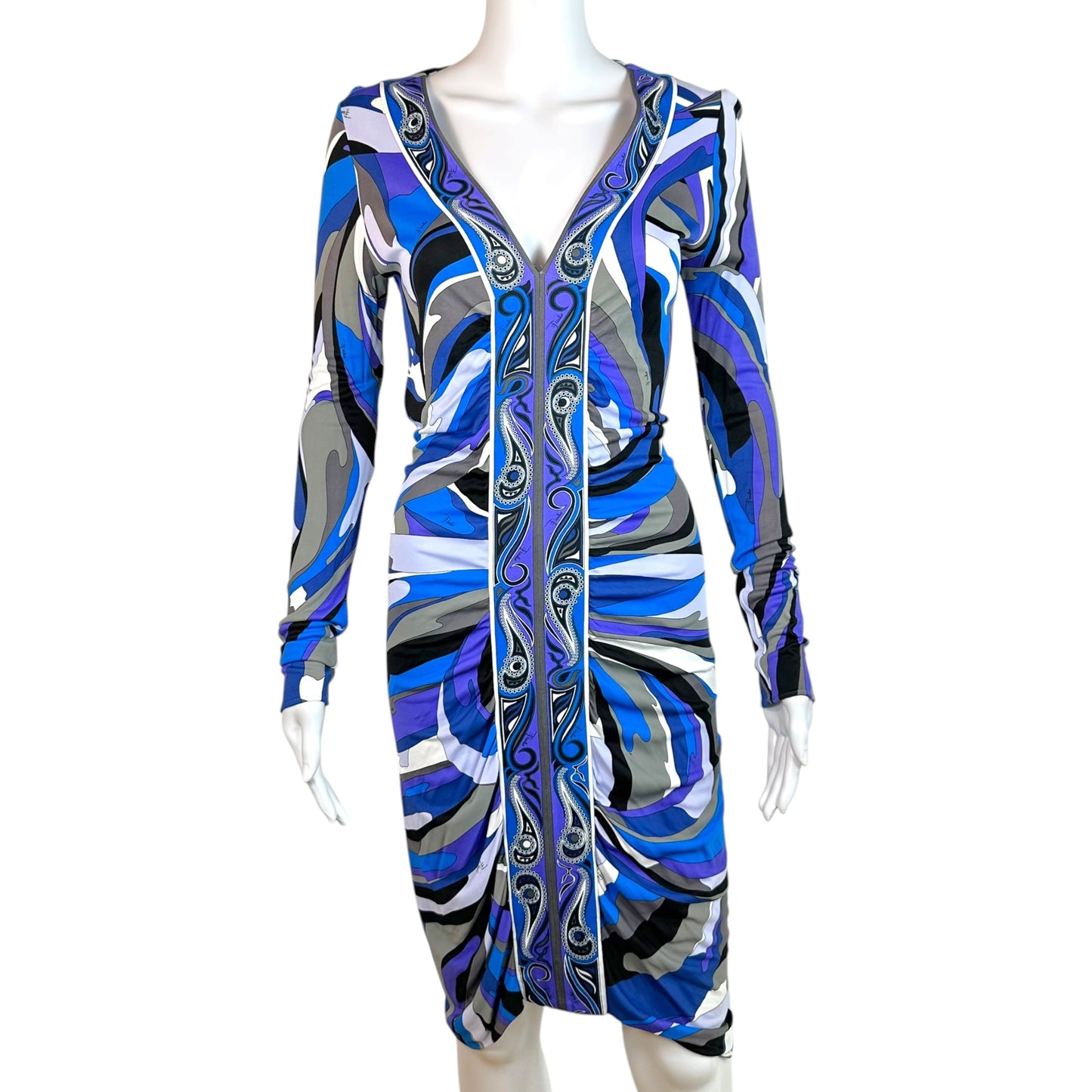 Emilio Pucci Longsleeve Midi Dress Blue Gray Print