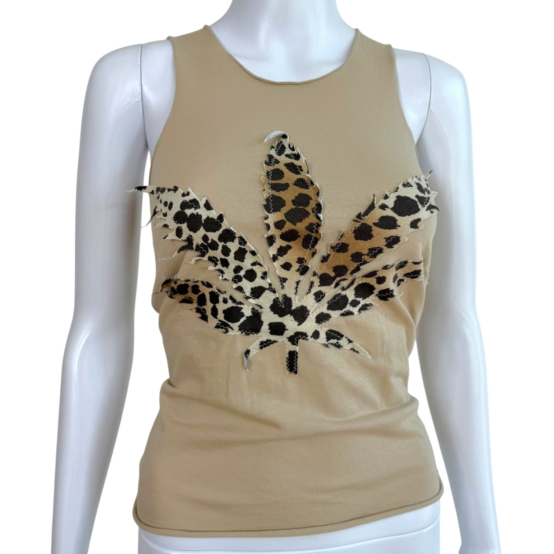 Lucien Pellat-Finet Beige Leopard Marijuana Leaf Tank