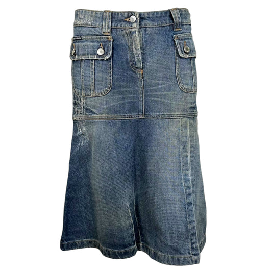 D&G Dolce & Gabbana Denim Logo Patch Midi Skirt NEW