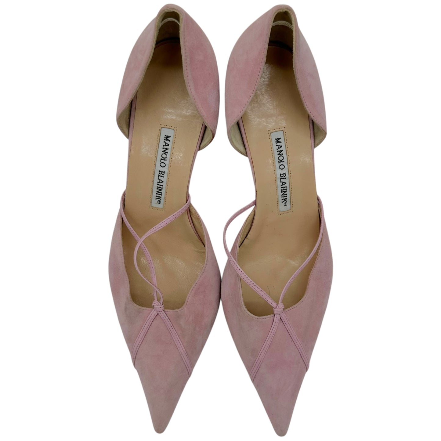 Manolo Blahnik Pink Suede Pointed Toe Kitten Heels