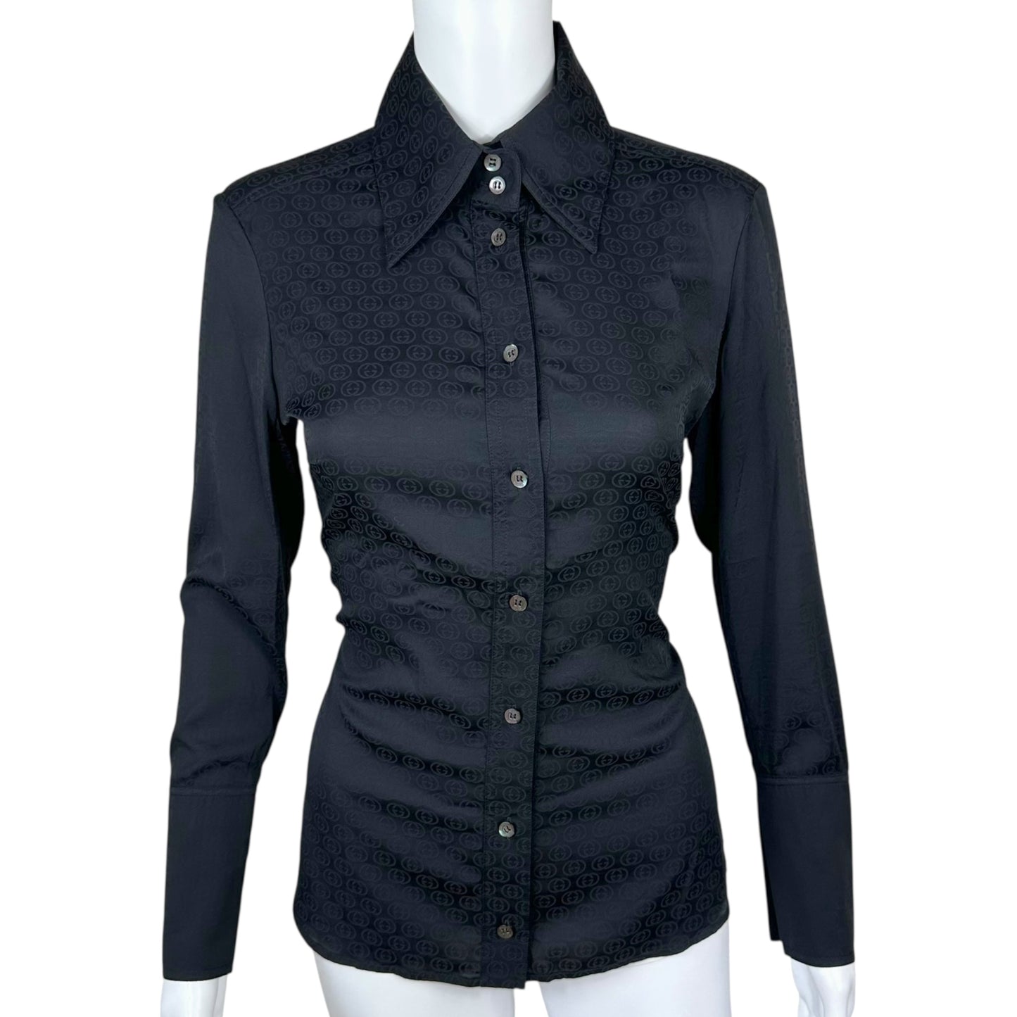 Gucci by Tom Ford Black SIlk Logo Blouse