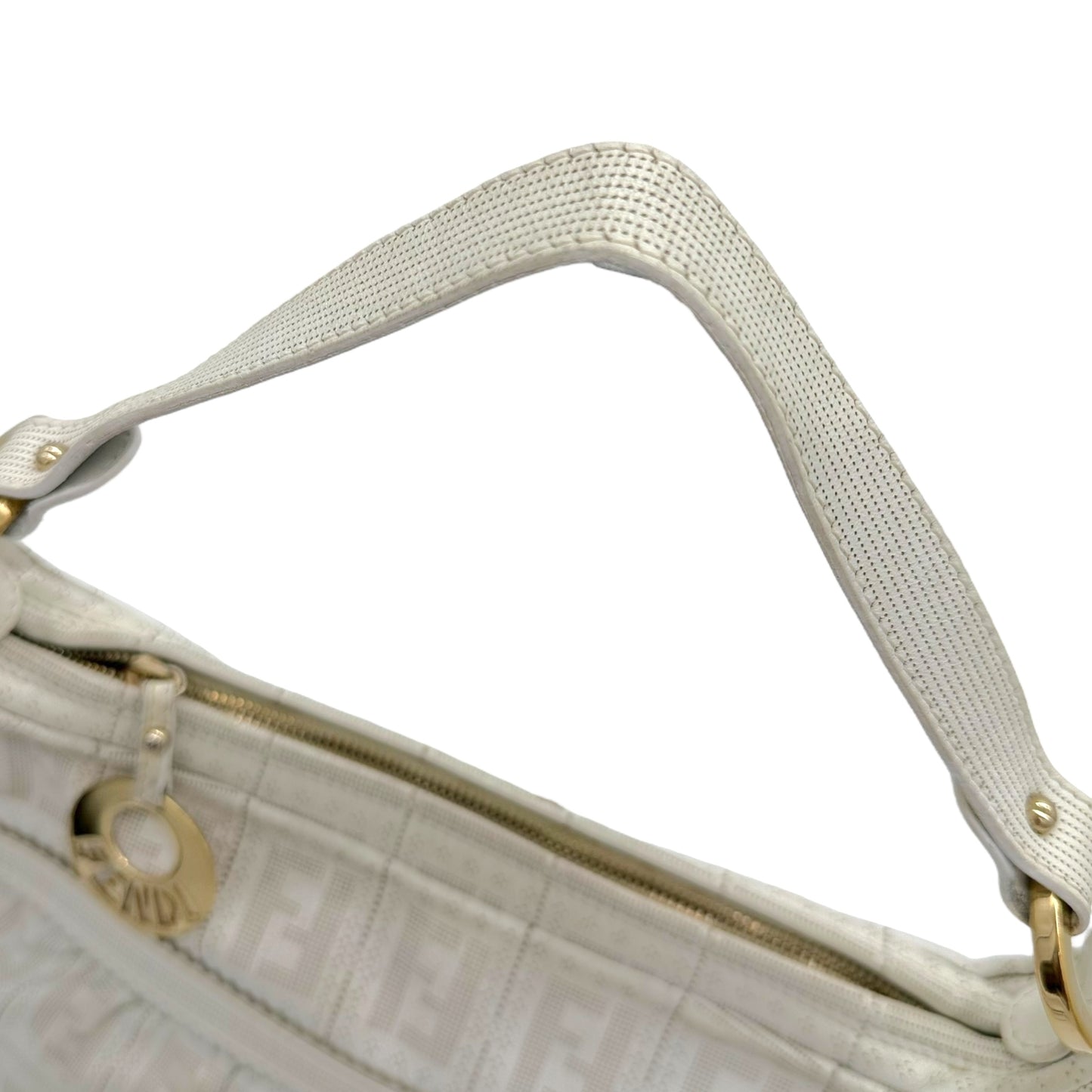 Fendi White Leather Perforated Zucca Monogram Large Chef Bag - Outfit Repeater