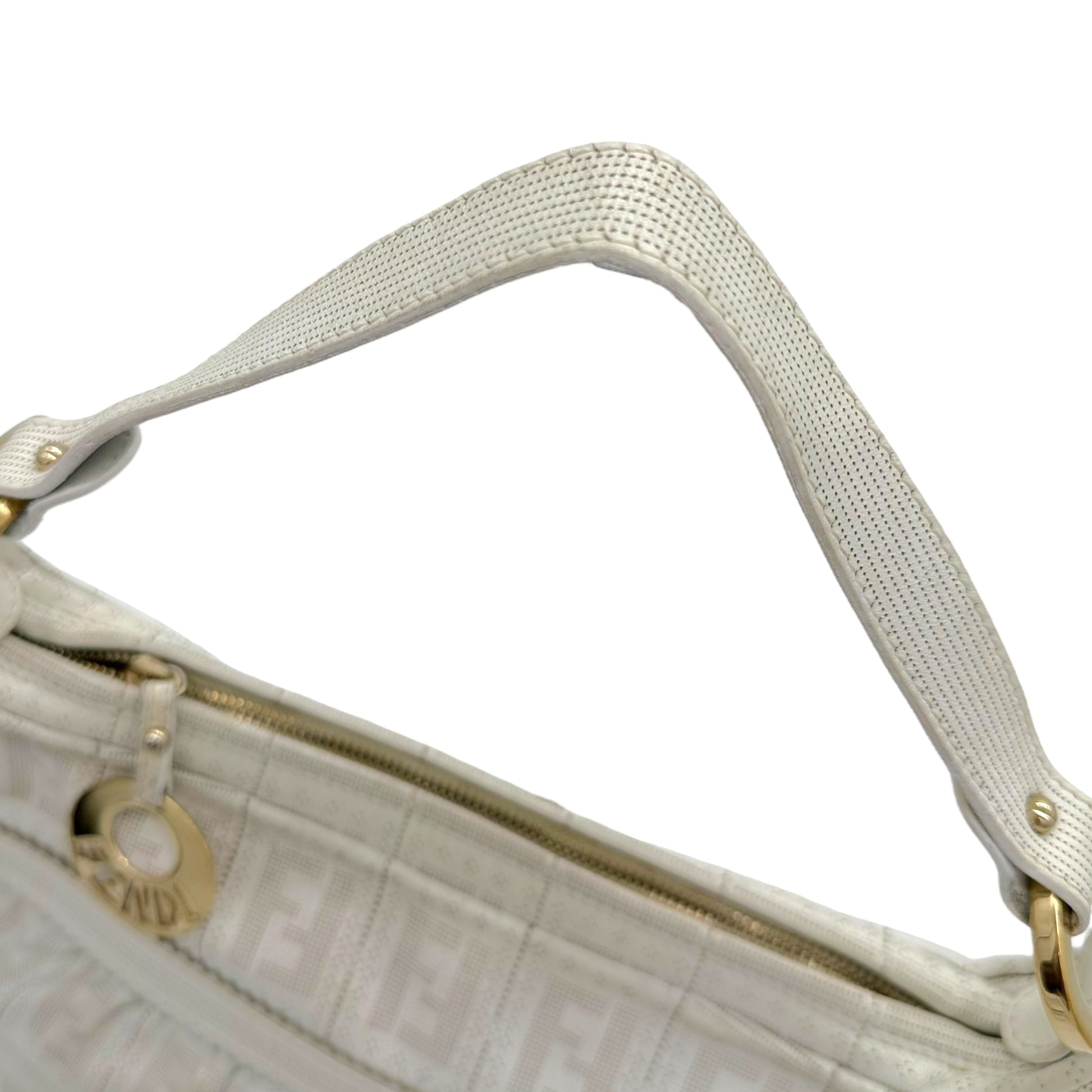 Fendi White Leather Perforated Zucca Monogram Large Chef Bag - Outfit Repeater