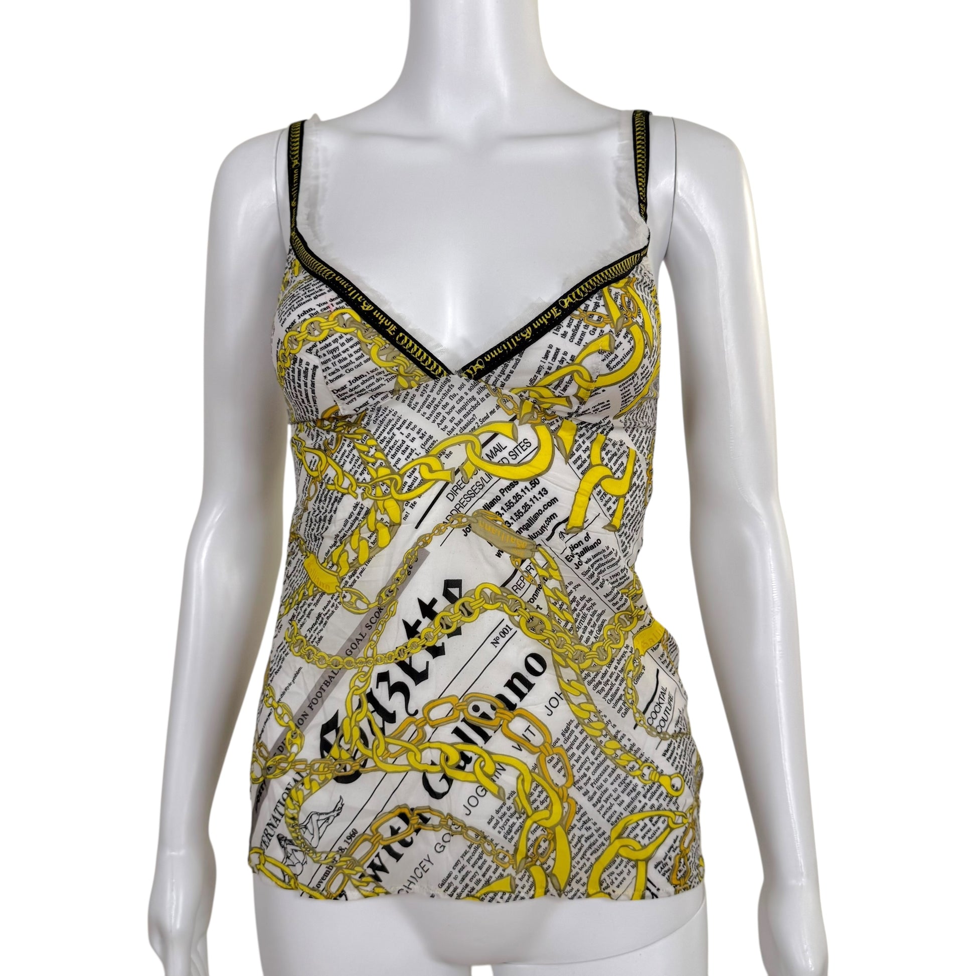 John Galliano Gazette News & Chain Print Semi-Sheer Cami NEW - Outfit Repeater