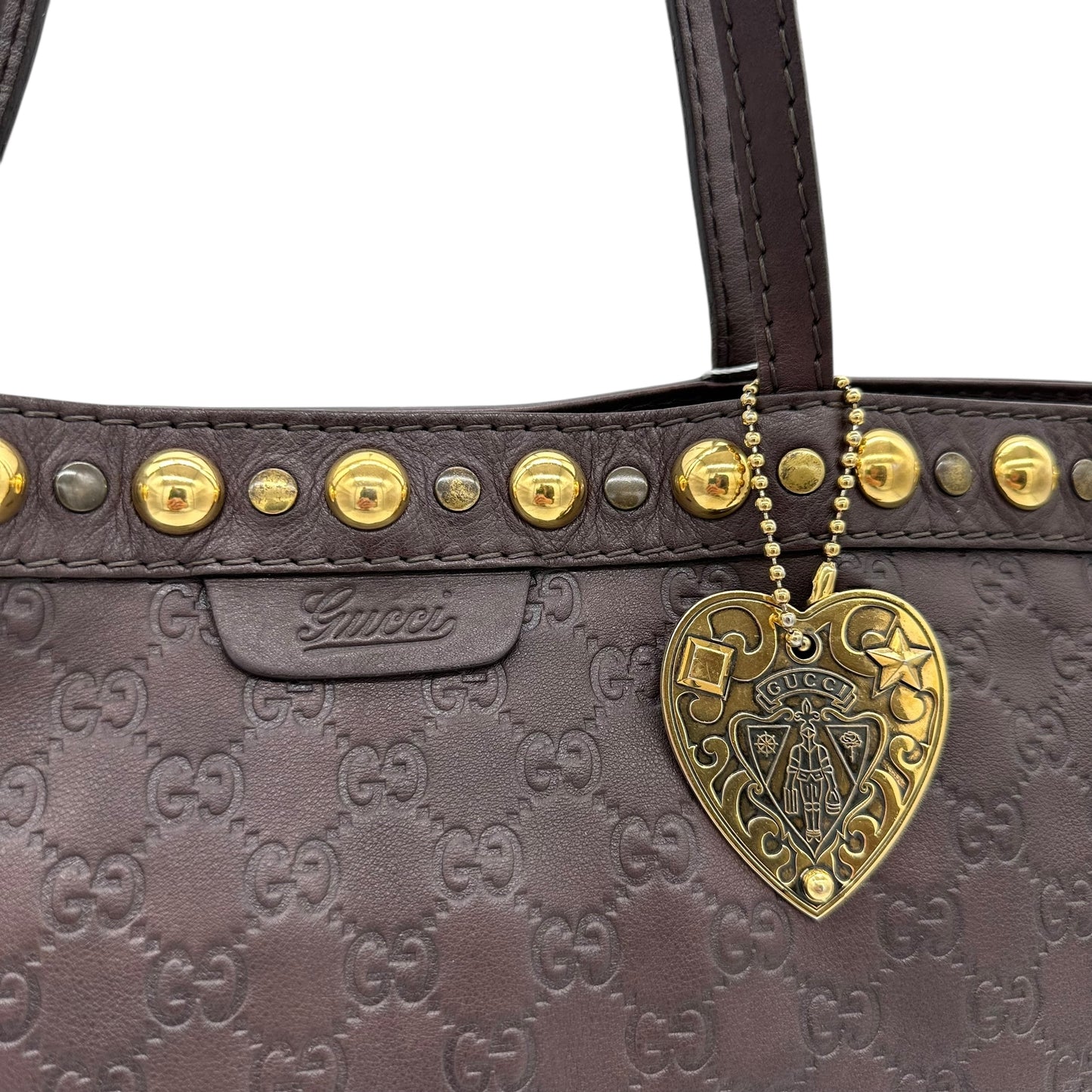 Gucci Brown Leather Studded Tote Bag