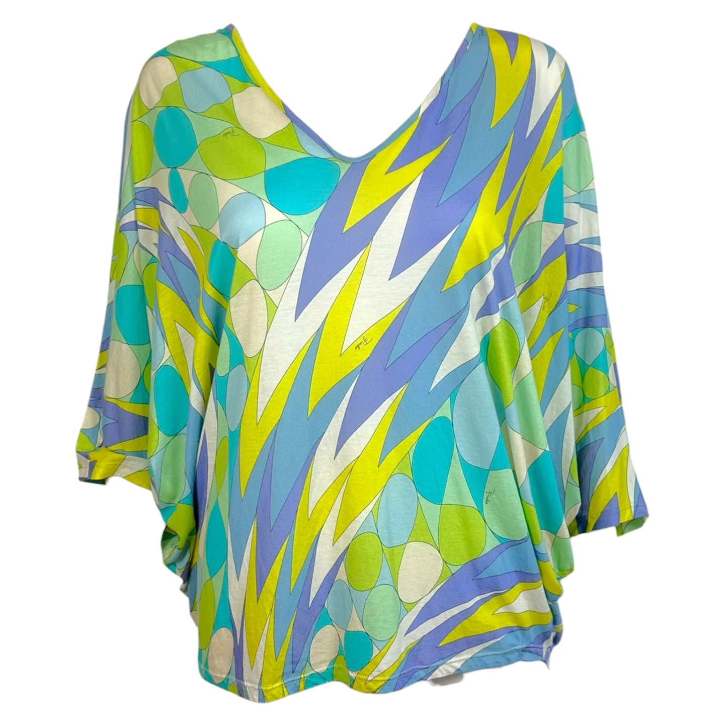 Emilio Pucci Turquoise Green & Purple Printed Dolman Sleeve Blouse Top
