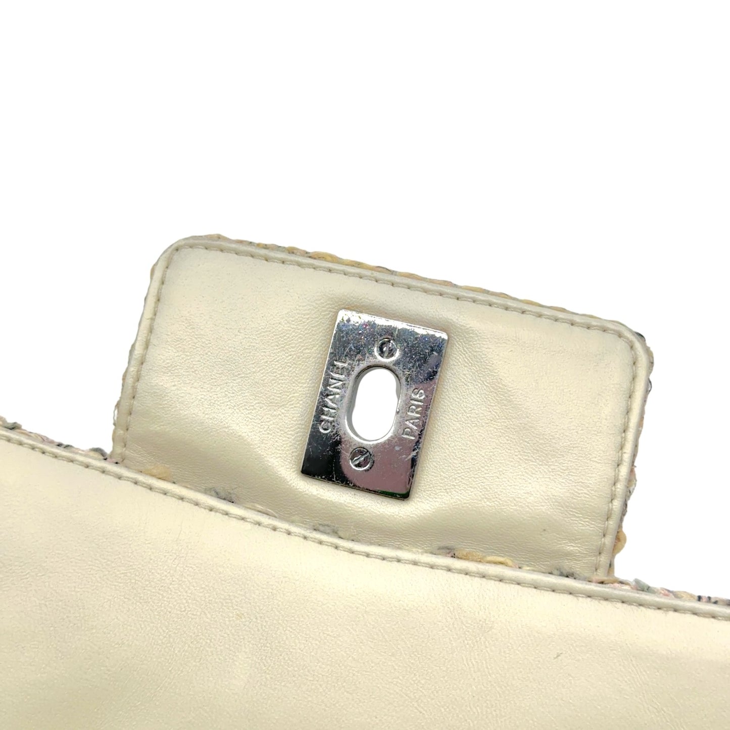 Chanel Medium Flap Shoulder Bag Silver Metallic Pastel Tweed