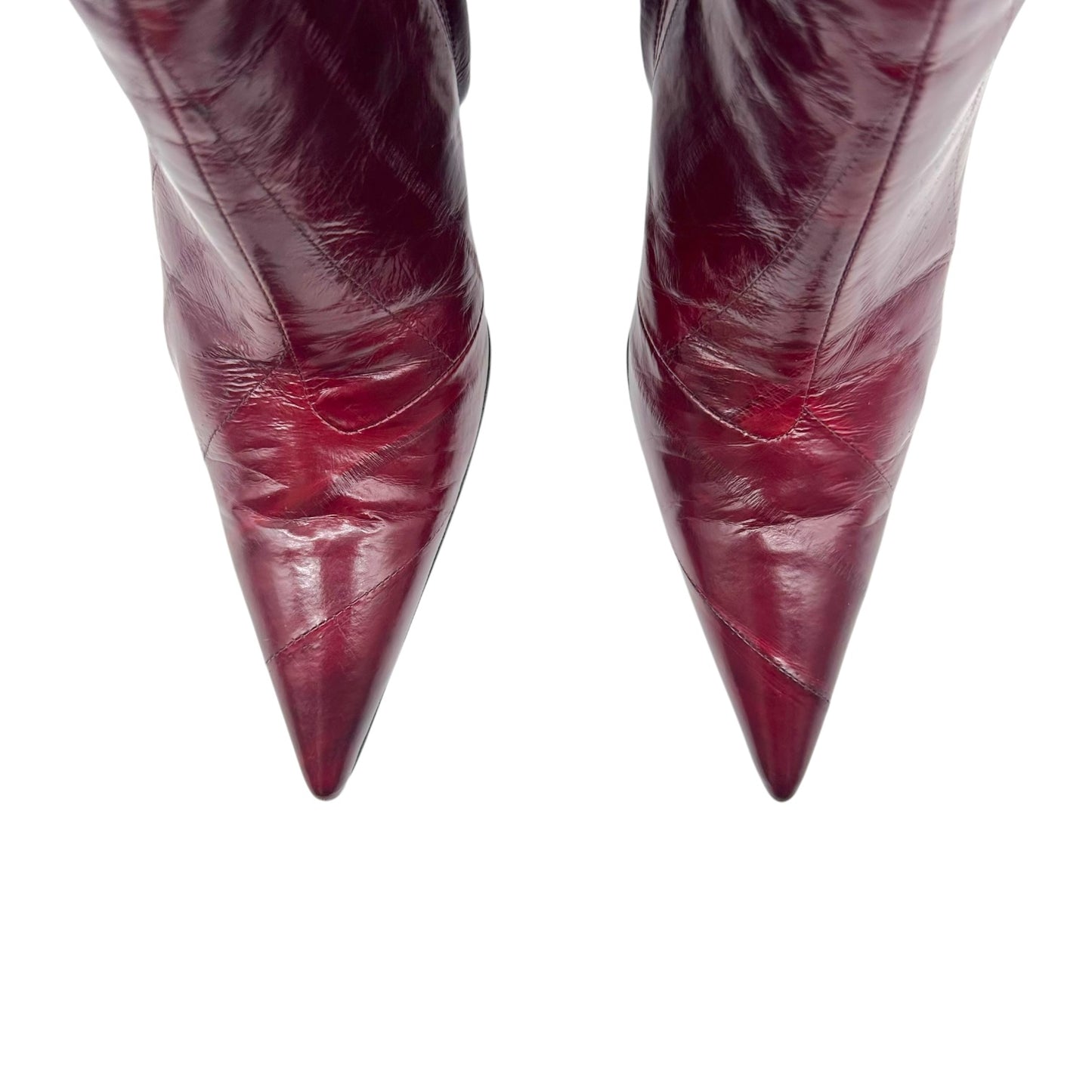 Dolce & Gabbana Burgundy Eel Skin Pointed Toe Knee High Heeled Boots