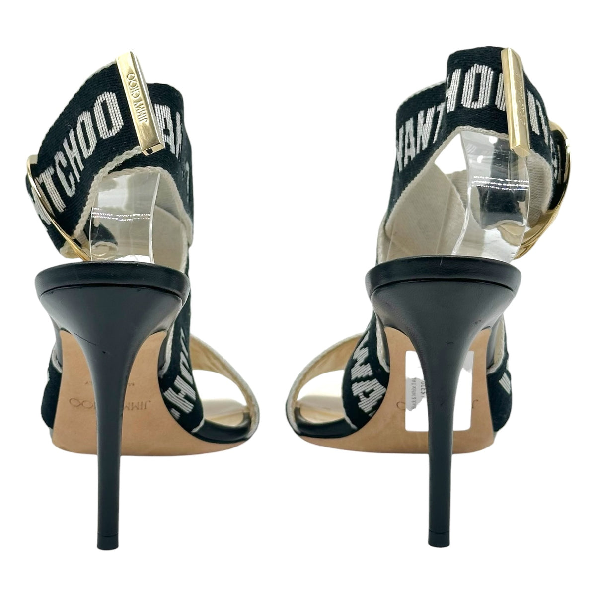Jimmy Choo Black & White 'I Want Choo' Wrap Sandal Heels