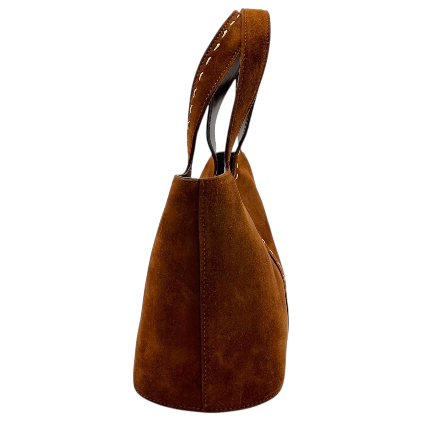 Salvatore Ferragamo Brown Suede Contrantrast Stitch 2-Way Mini Bucket Bag - Outfit Repeater