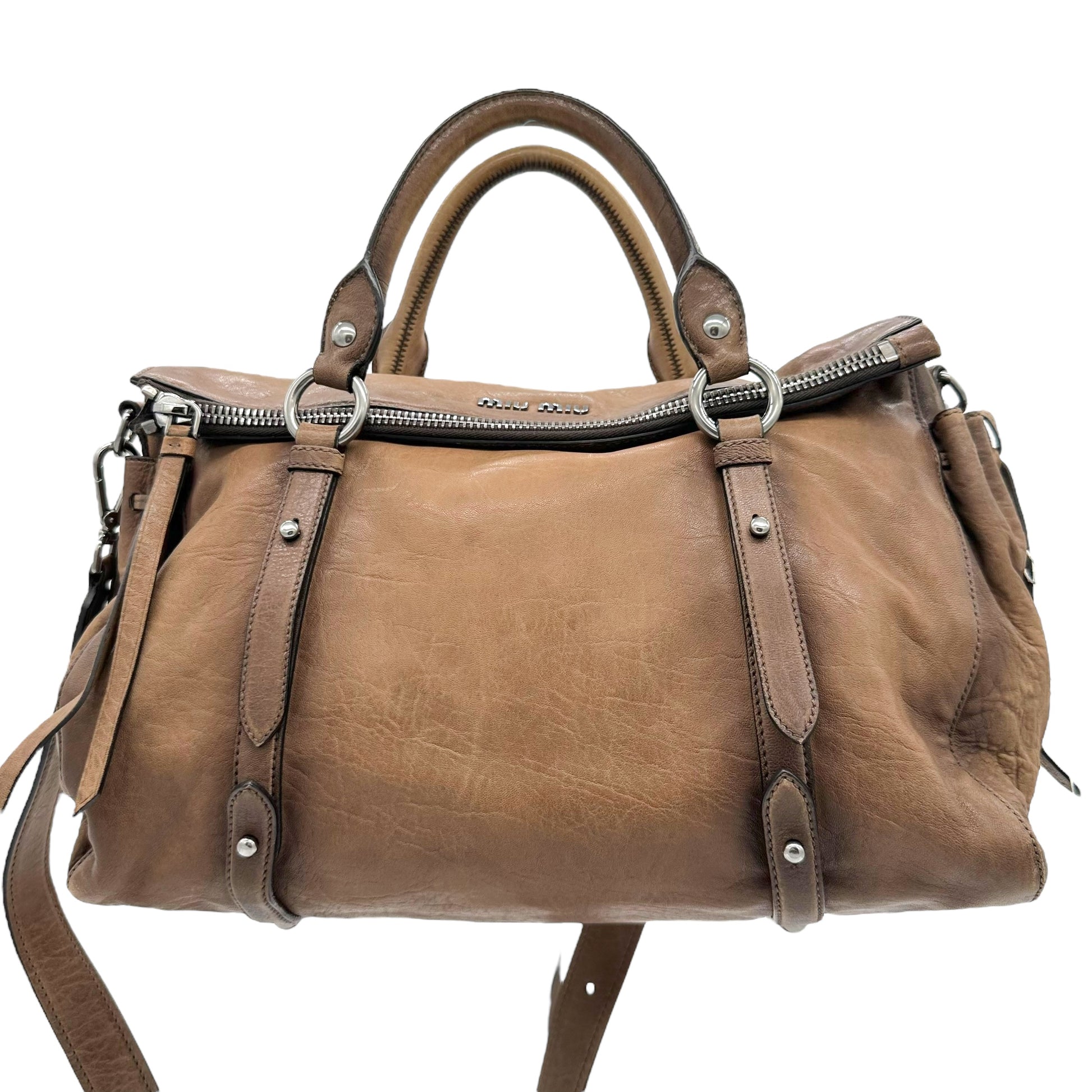Miu Miu Distressed Brown Leather 2-Way Bag - Outfit Repeater
