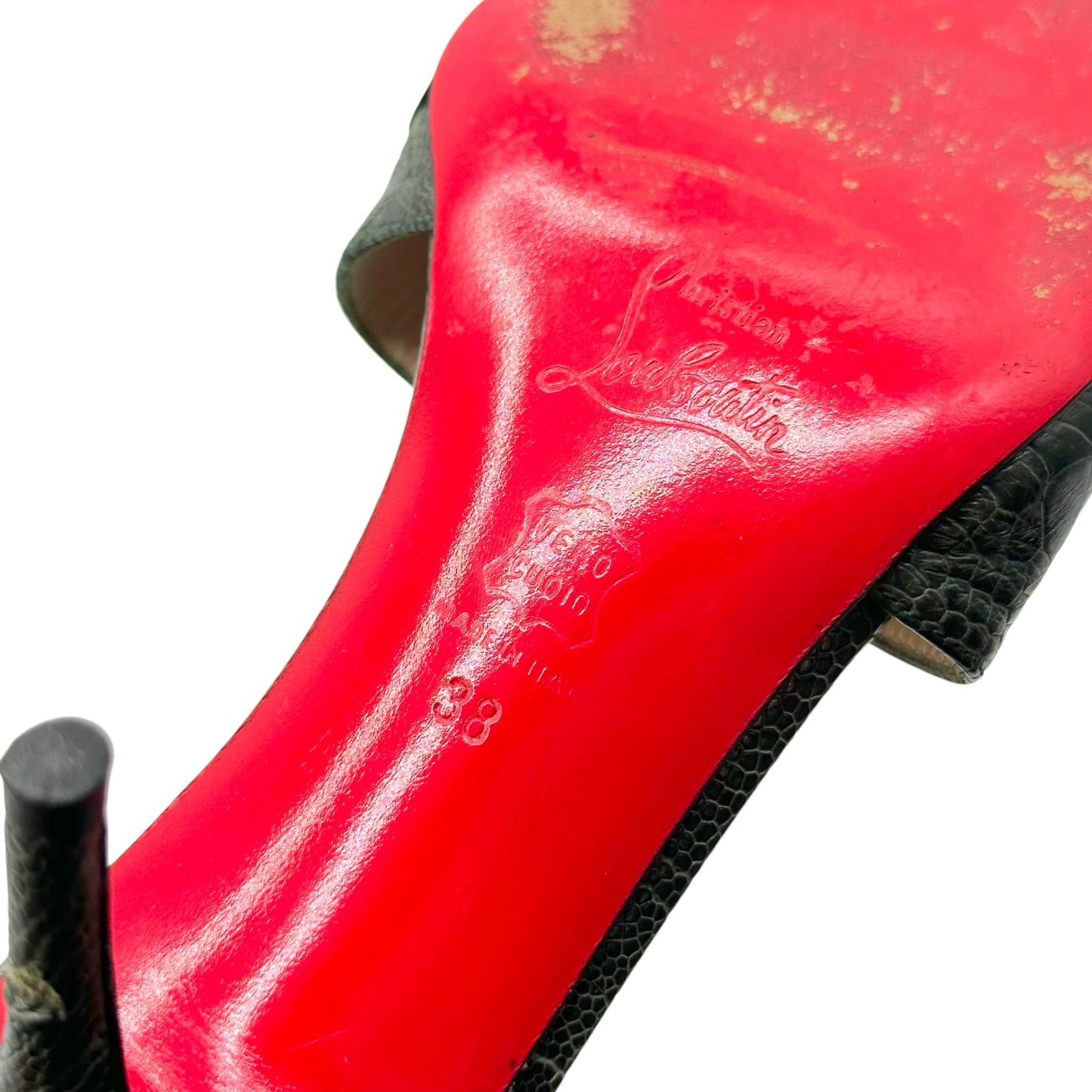 Christian Louboutin Dark Green Croc Mule Sandal Heels