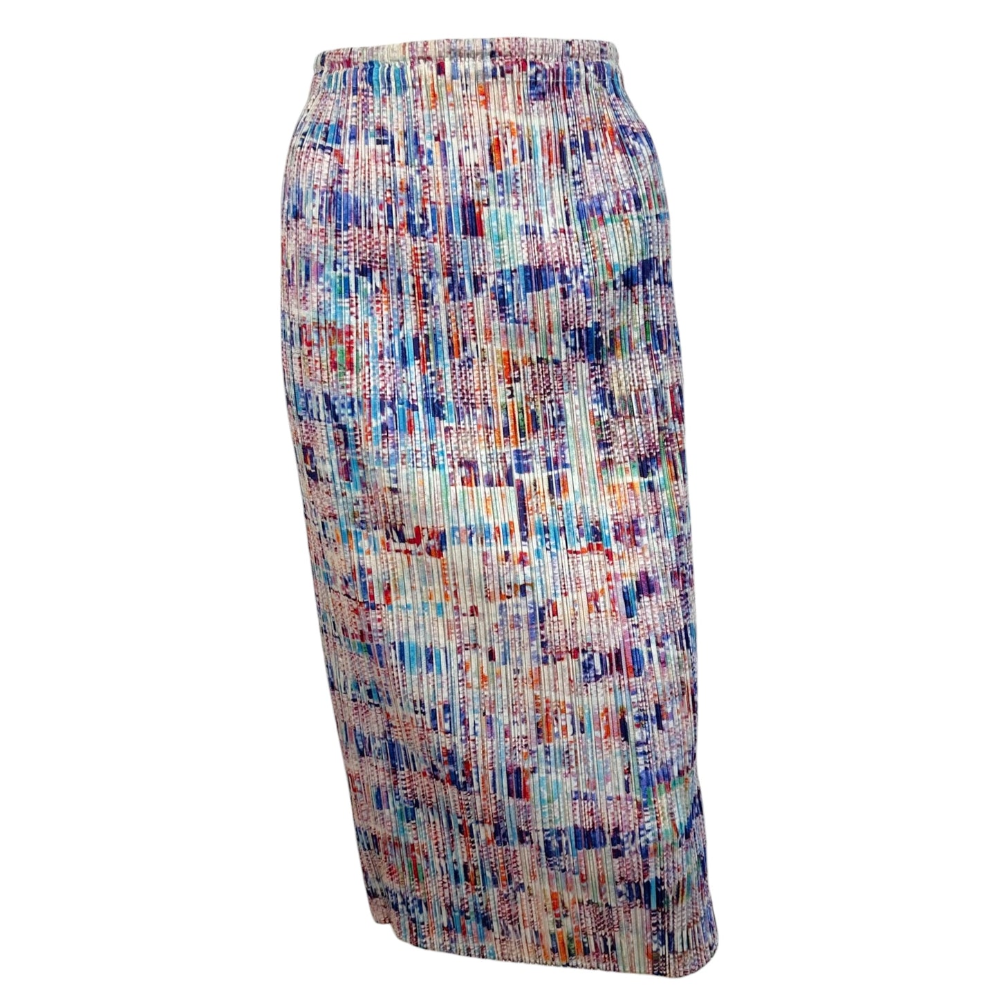 Issey Miyake Pleats Please Multicolor Printed Pleated Maxi Skirt