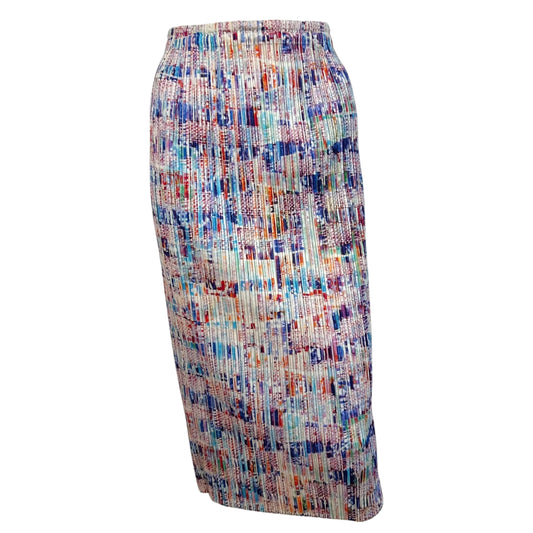 Issey Miyake Pleats Please Multicolor Printed Pleated Maxi Skirt