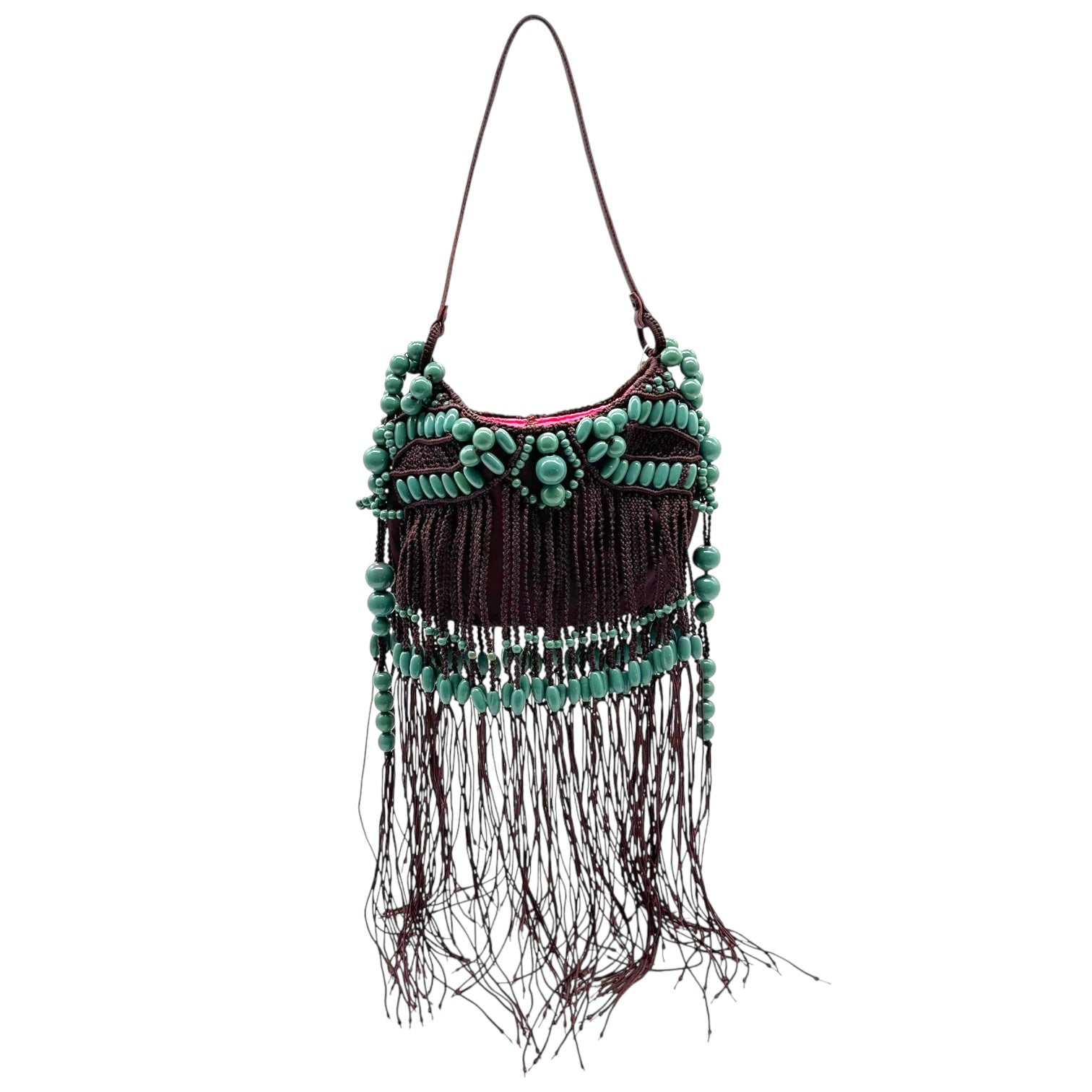 Jamin Puech Beaded Fringe Bag Burgundy Turquoise