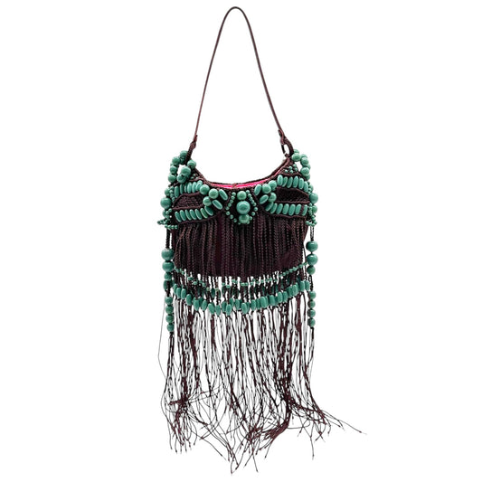 Jamin Puech Beaded Fringe Bag Burgundy Turquoise