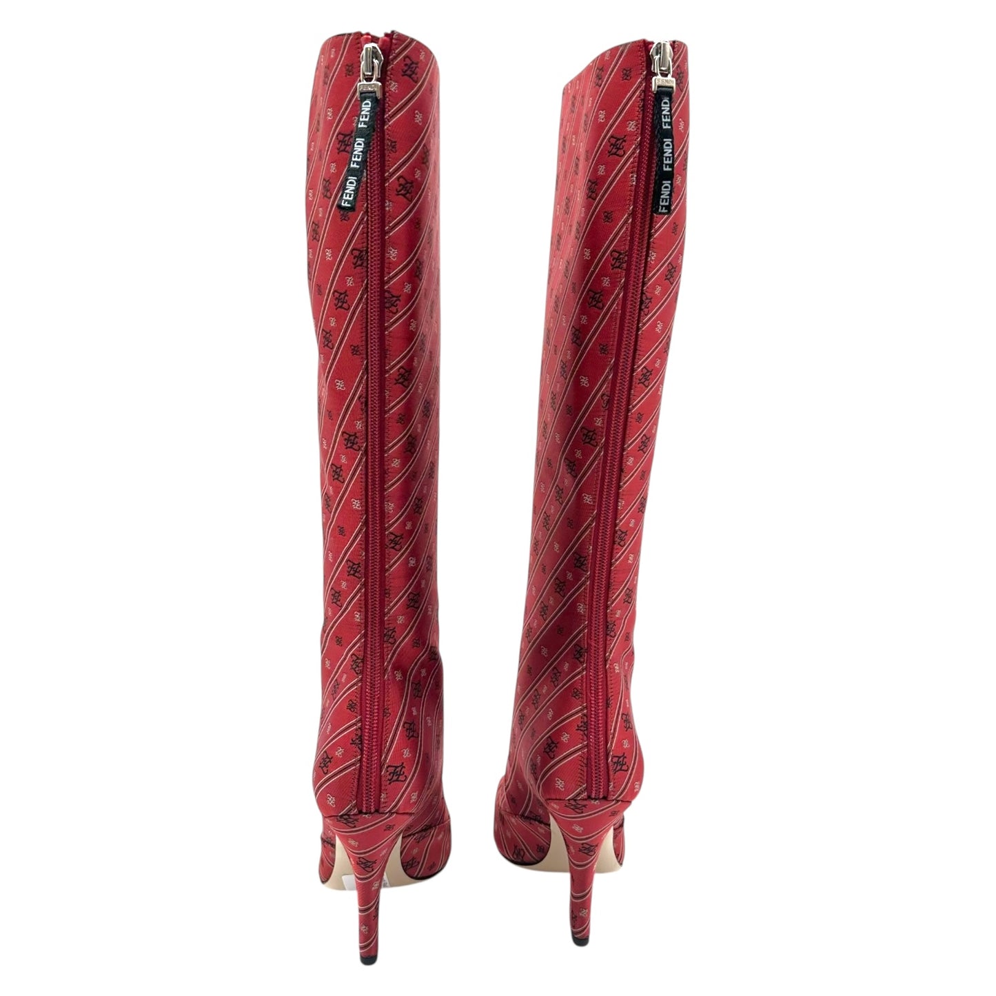 Fendi Red Jacquard Heeled Boots