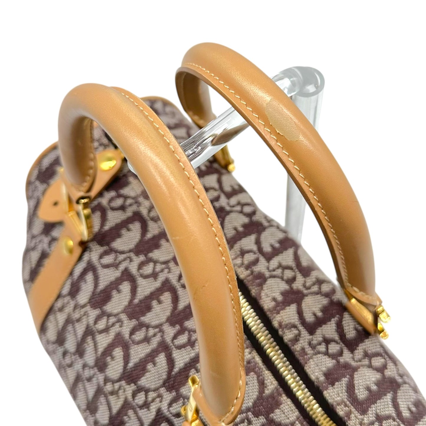Christian Dior Burgundy & Tan Trotter Monogram Medium Boston Bag