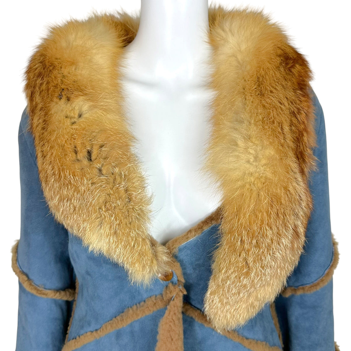 Josephine Shearling Jacket Blue Brown Fur Collar