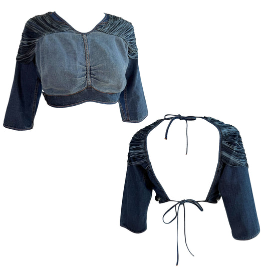 Jean Paul Gaultier Jeans Denim & Fringe Open-Back 3/4 Sleeve Top