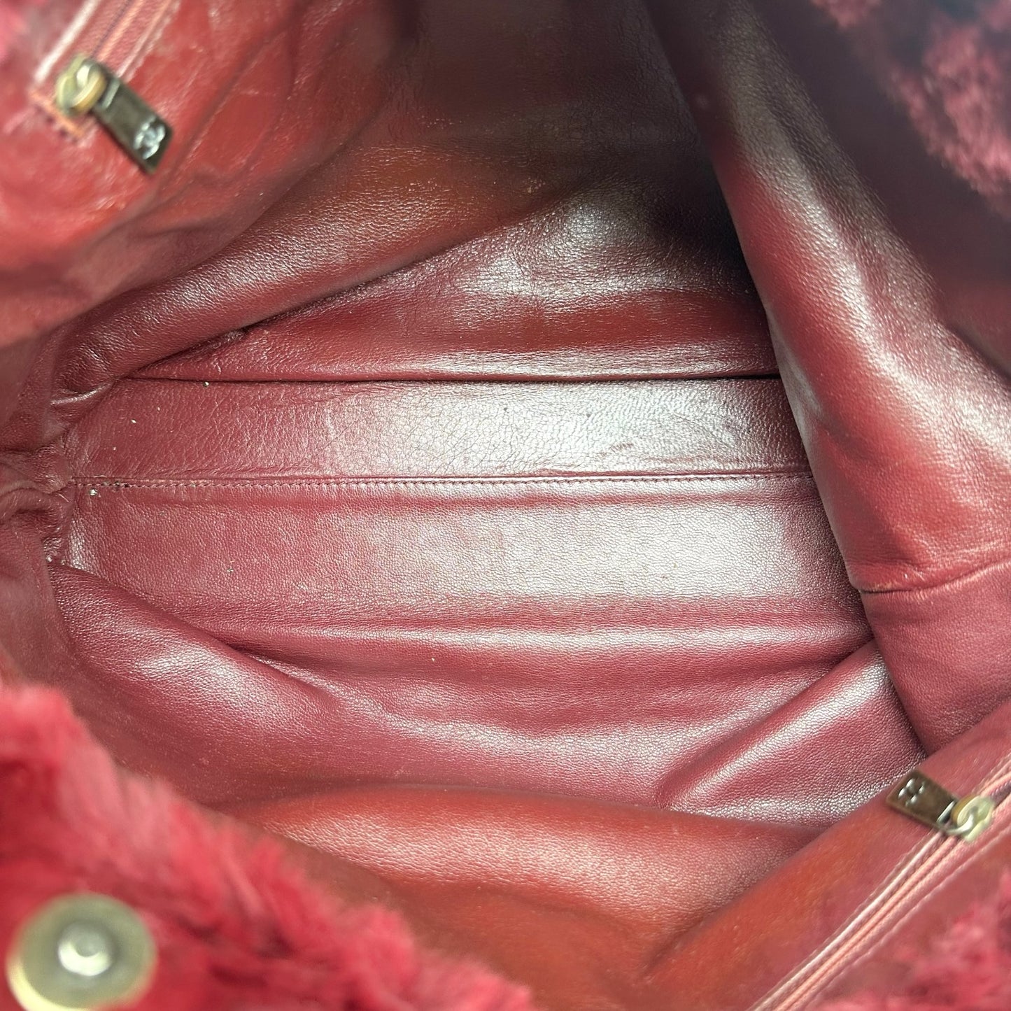 Chanel Burgundy Rabbit Fur Chain Strap Medium Shoulder Tote Bag 2000-03